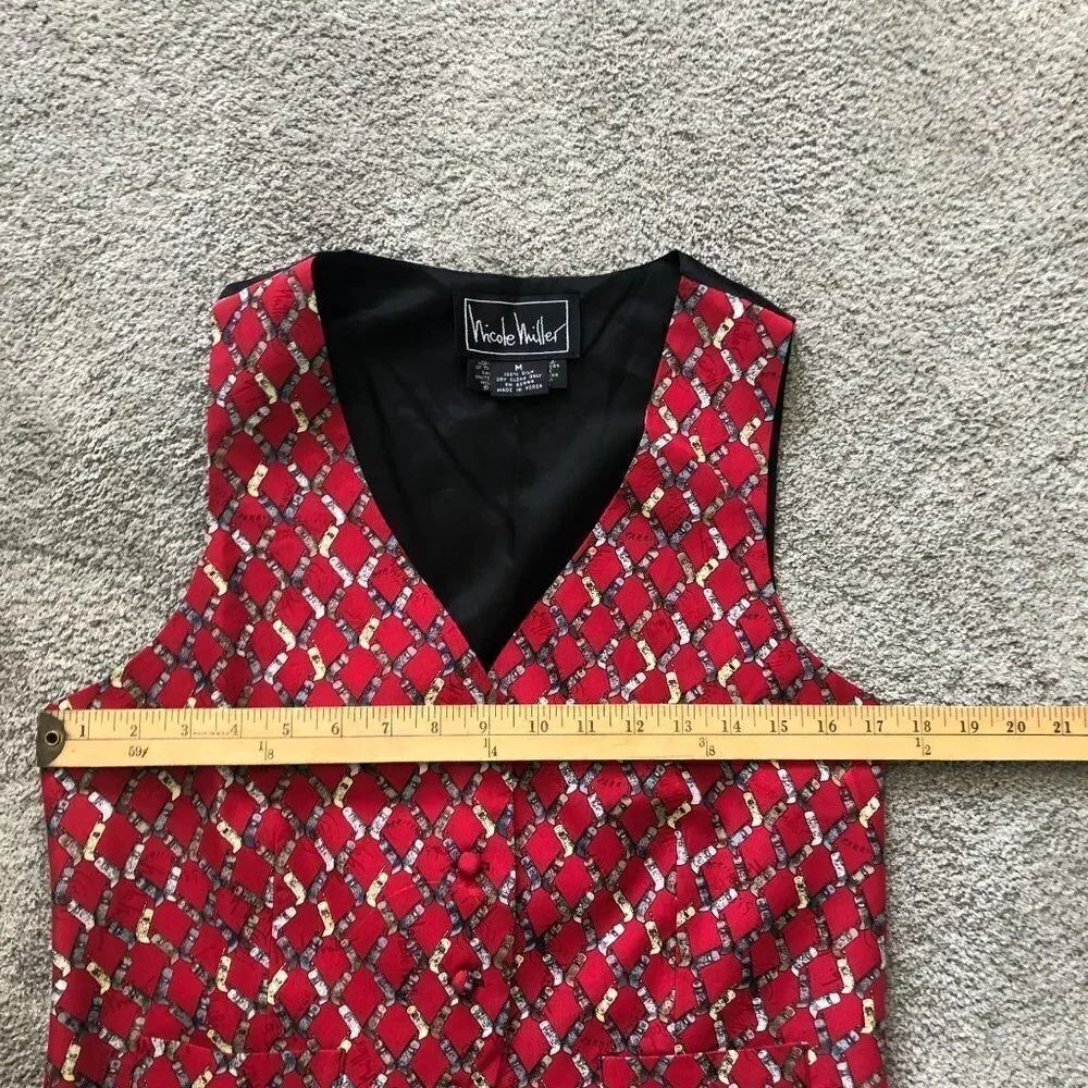 VINTAGE Nicole Miller Silk Vest Flip‎ Phones Red Medium Y2K 1990s Graphic Lined